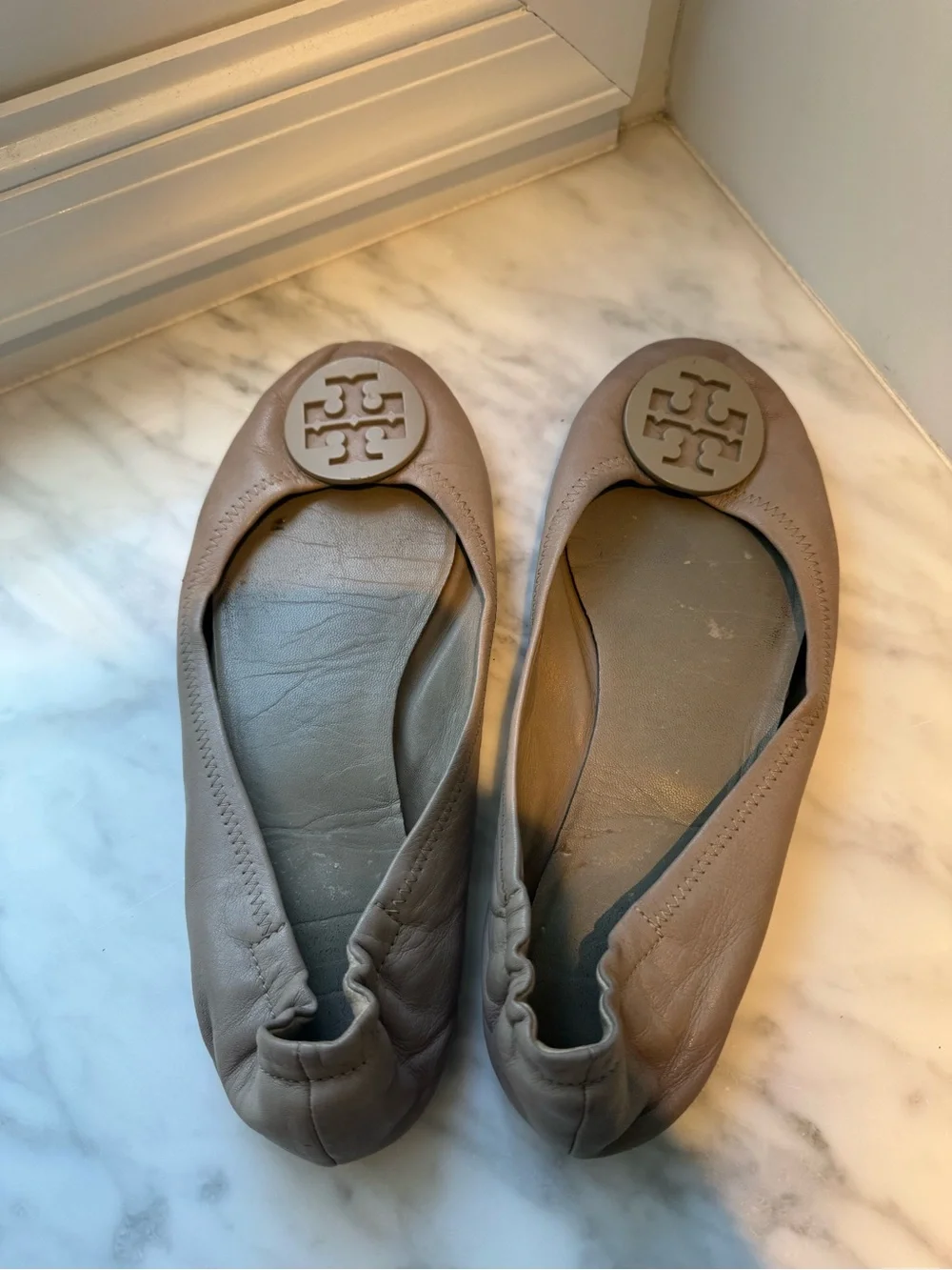 Tory Burch Brown Logo Leather Ballet Flats